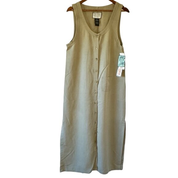 Vintage Lyocell Maxi Dress NEW Olive Green Button Down Directives Sport  M - Picture 1 of 14
